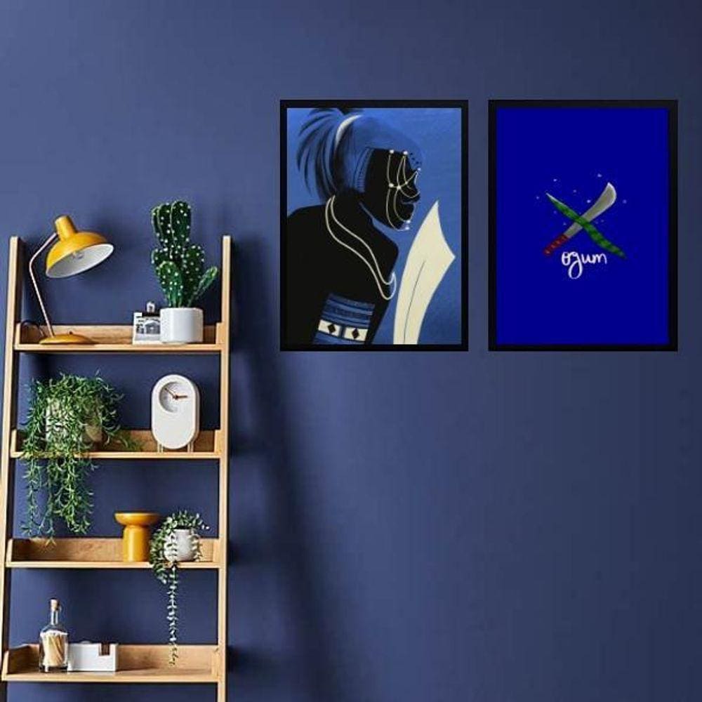 Kit 2 Quadros Decorativos Orixá Ogum 33X24Cm - Com Vidro