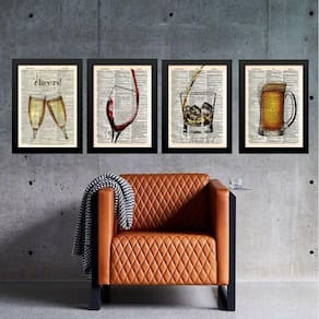 Kit Composição 4 Quadros Vintage Bar - Bebidas 33X24Cm