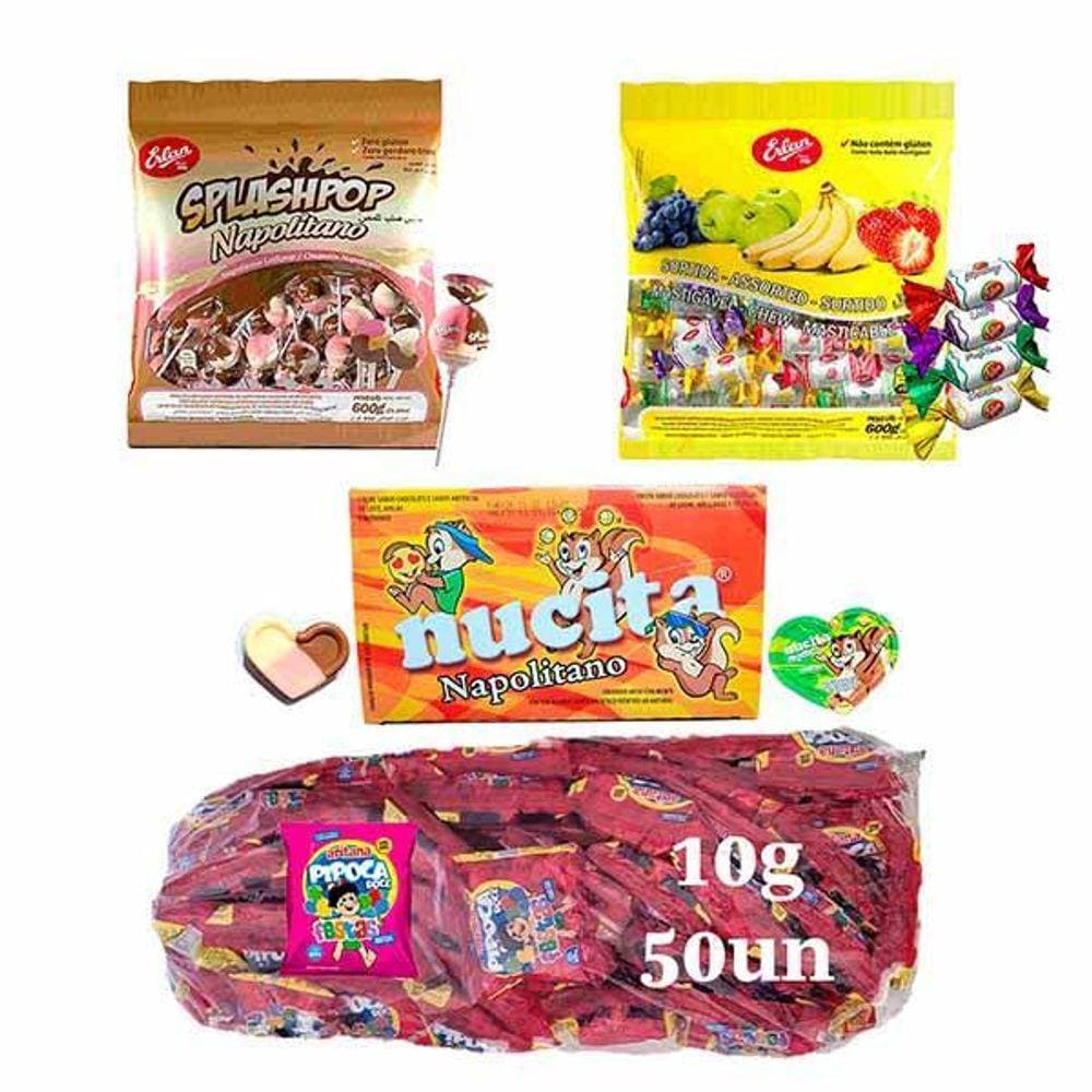 Kit Festa Bala Erlan Frutas, Nucita, Pirulito Napolitano,