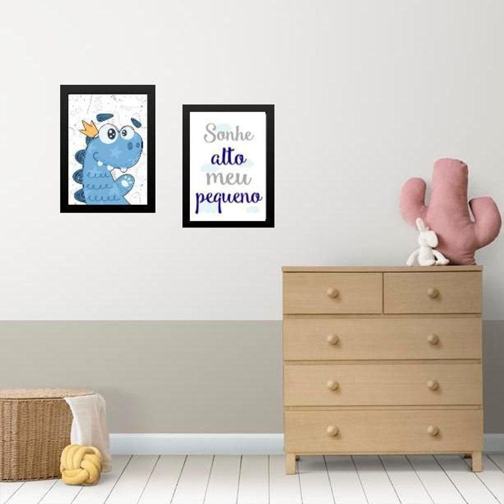 Kit 2 Quadros Infantis Dinossauro Sonhe Alto 45X34Cm