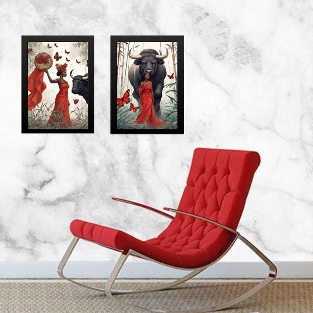 Kit 2 Quadros Orixá Iansã- Boi E Borboletas 24X18Cm