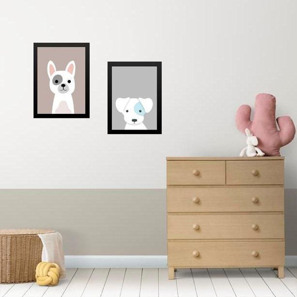 Kit 2 Quadros Infantis Cachorrinhos 24X18Cm