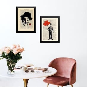 Kit 2 Quadros Charlie Chaplin Vintage - Romântico 24X18Cm