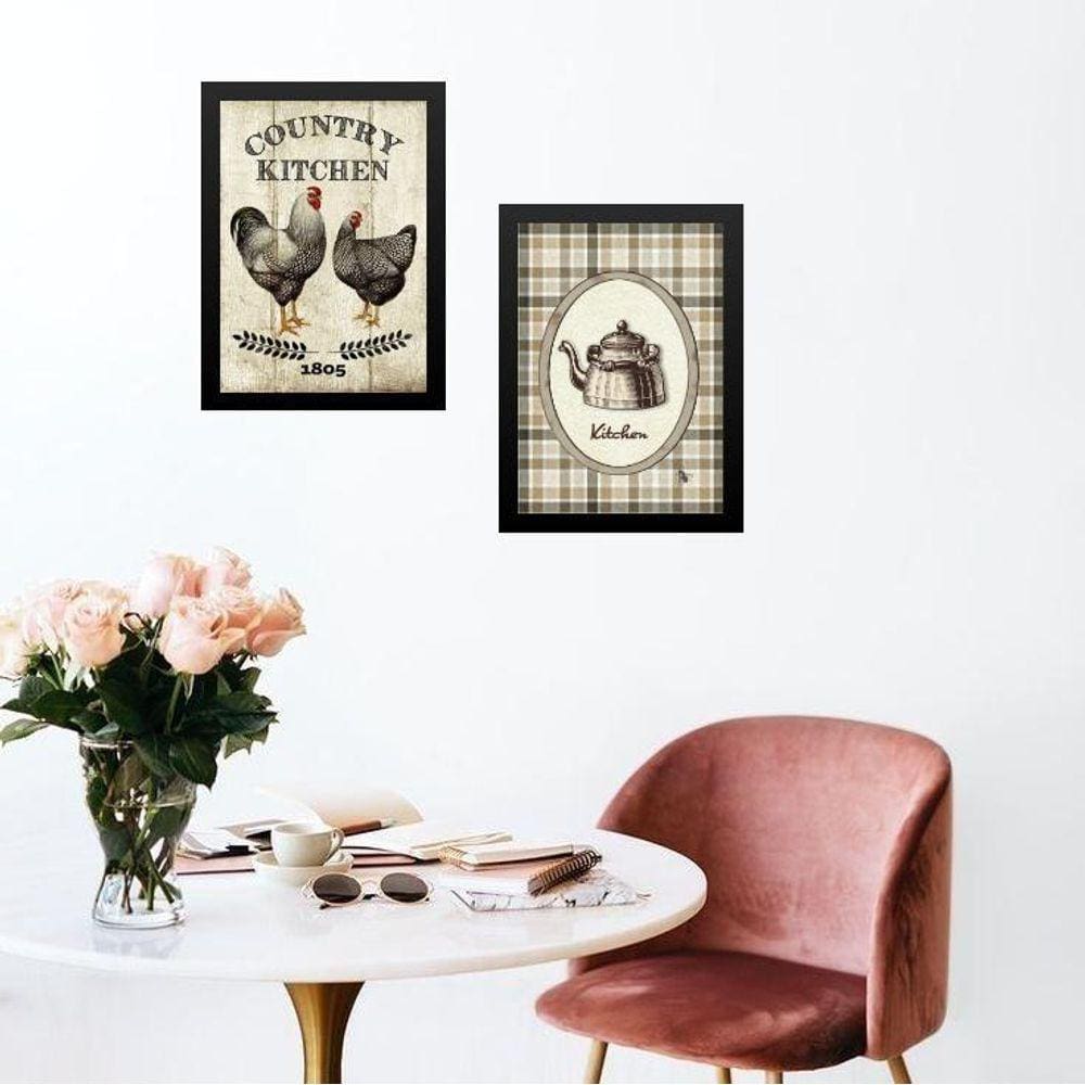 Kit 2 Quadros Cozinha Country Kitchen 33X24Cm