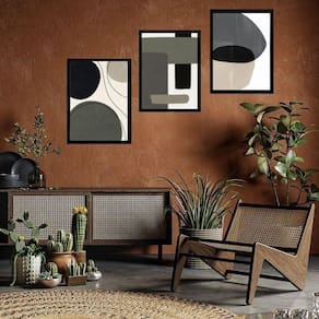 Kit 3 Quadros Contemporâneos Cinza E Preto 33X24Cm - Vidro