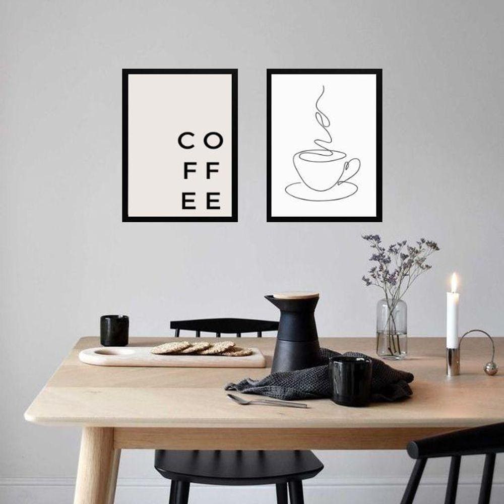 Kit 2 Quadros Ultra Minimalistas Cozinha Café 45X34Cm