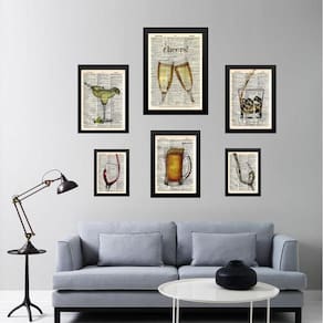 Composição 6 Quadros Vintage Bar - Bebidas Diversas - Vidro