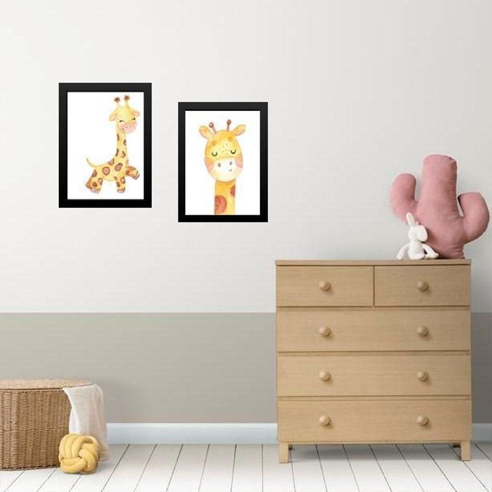 Kit 2 Quadros Infantis Aquarela Girafinha 24X18Cm - Com Vidro