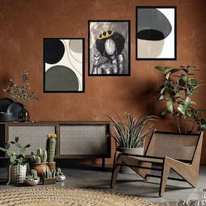 Kit 3 Quadros Arte Mulher Negra Cinza E Preto 45X34Cm Vidro