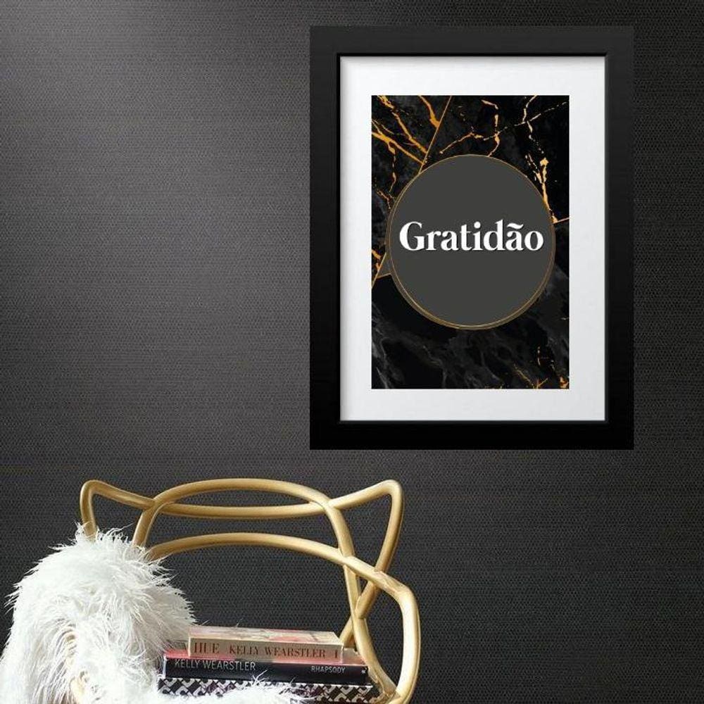 Quadro Gratidão Dourado Com Preto - 60X48Cm