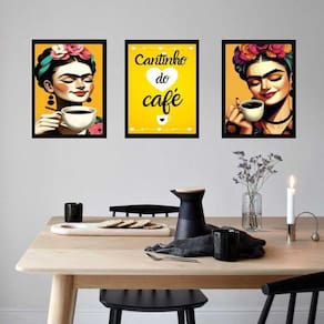 Kit 3 Quadros Cozinha Cantinho Do Café Frida 33X24Cm - Vidro