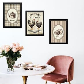 Kit 3 Quadros Cozinha Country Kitchen 24X18Cm - Com Vidro