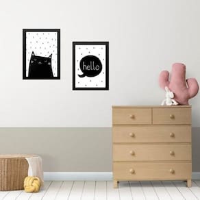 Kit 2 Quadros Infantis Gatinho Escandinavo 33X24Cm