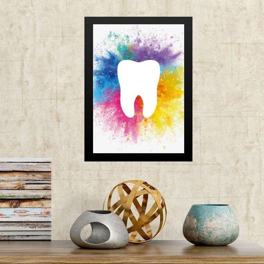 Quadro Decorativo Dente Aquarela 24X18Cm - Com Vidro