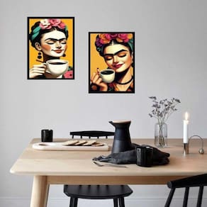 Kit 2 Quadros Cozinha Cantinho Do Café Frida 45X34Cm - Vidro