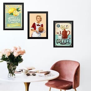 Kit 3 Quadros Vintage Copa E Cozinha - Pin Up 45X34Cm