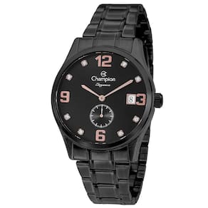 Relógio Champion Feminino Preto Com Pedras Data
