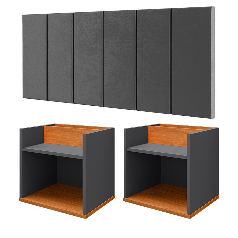 Kit Quarto Casal Completo 2 Mesinhas Suspensa Madri Nicho Decorativo Cabeceira Almofadada Julia Cama Box 1,40 - RPM Móveis