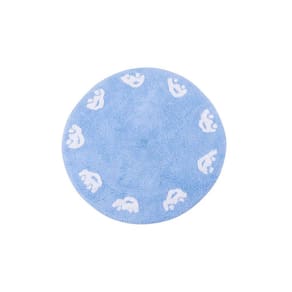 Tapete De Banheiro Quarto Kids Infantil Bebê Algodão Redondo Vizapi Car 60cm Azul Branco