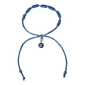 Pulseira Kabbalah Olho Grego Cetim Azul 100%