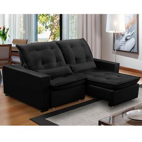 Sofa Retratil Reclinavel 2 Lugares 1,90m Atlantis Veludo Preto LansofBR