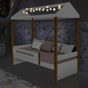 Cama Solteiro Sara Branca com Luzes e Colchão