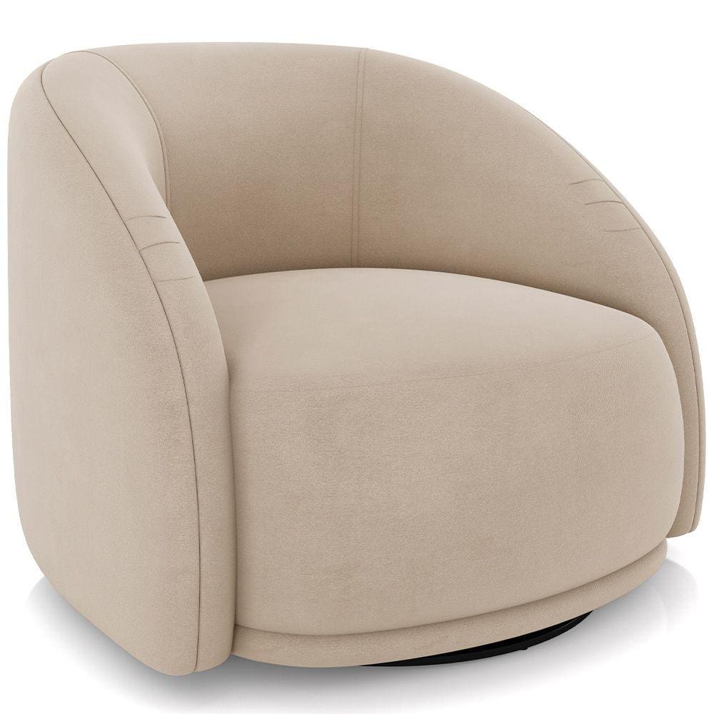 Poltrona Decorativa Giratória Angelina M03 Veludo Bege - Lyam Decor