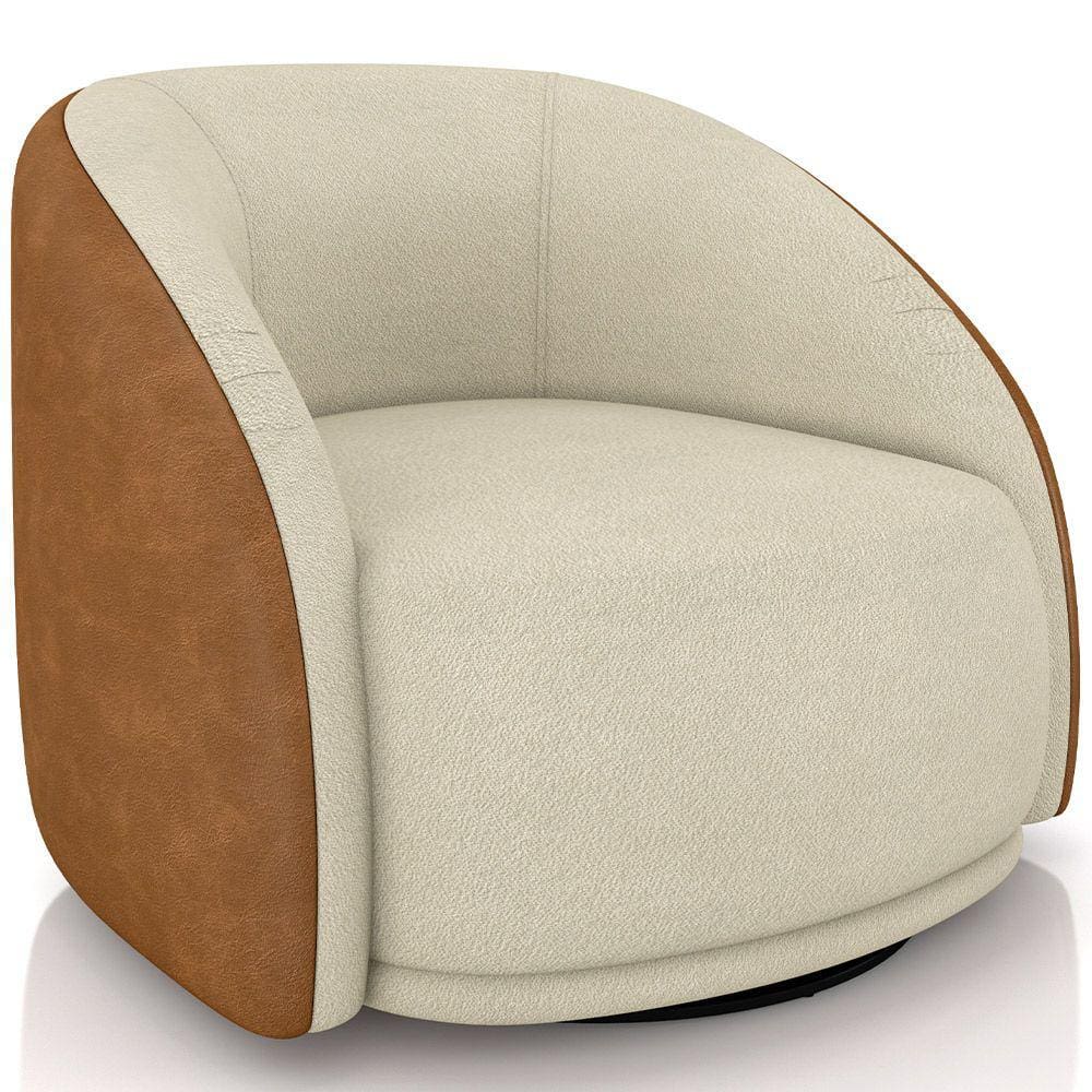 Poltrona Decorativa Giratória Angelina M03 Bouclê Bege Couríssimo Whisky - Lyam Decor