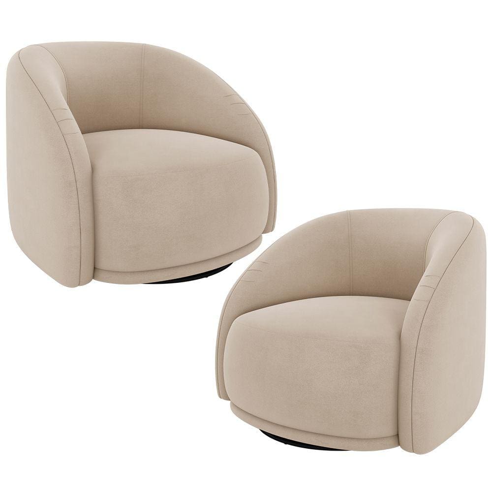 Kit 02 Poltronas Decorativa Giratória Angelina M03 Veludo Bege - Lyam Decor