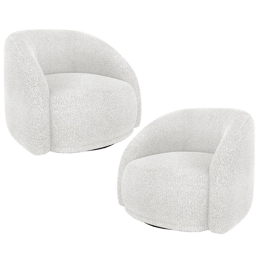 Kit 02 Poltronas Decorativa Giratória Angelina M03 Bouclê Branco - Lyam Decor