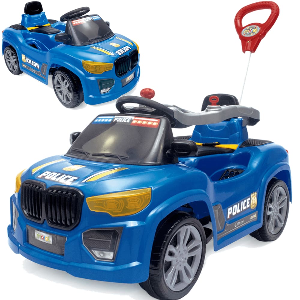 Carrinho Maral de Passeio e Pedal Infantil BM Car Azul Police 30kg