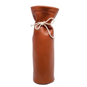 Saco de Couro Marrom Camel Para Garrafa de Vinho Com Manta Termica e Cordao