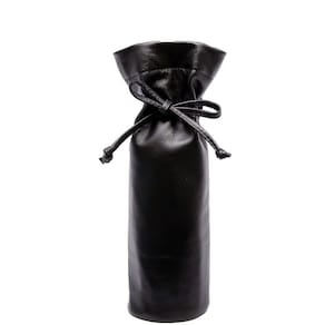 Saco de Couro Preto Para Garrafa de Vinho Com Manta Termica e Cordao