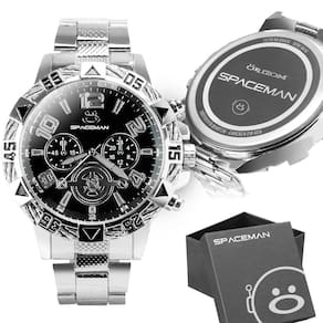 relogio masculino spaceman grande prata aço inox + caixa orizom social preto casual