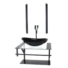 Gabinete De Vidro Para Banheiro 60cm Cuba Com Torneira Preta