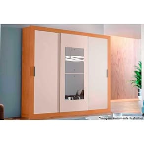 Guarda Roupa Casal 3 Portas de Correr e 4 Gavetas c/ Espelho Veneza Premium Naturale/Off White - Rufato