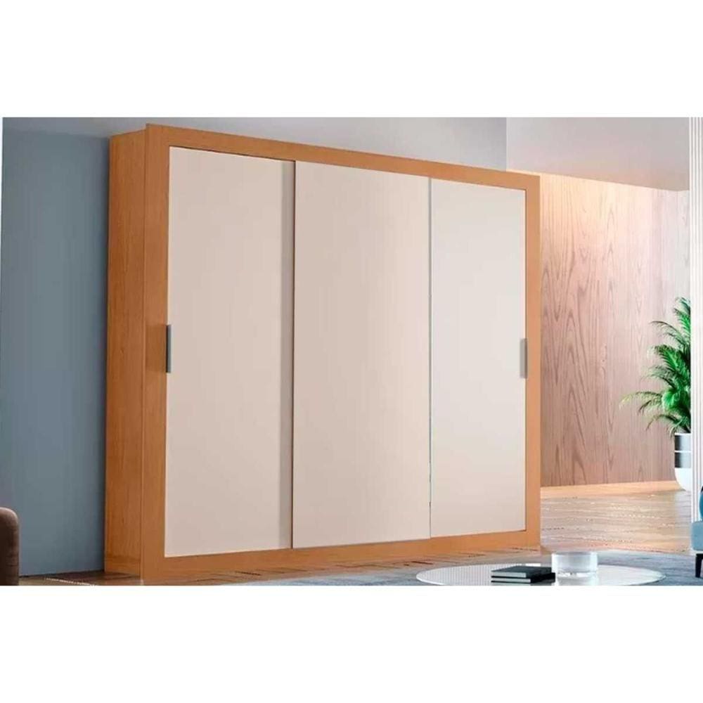 Guarda Roupa Casal 3 Portas de Correr e 4 Gavetas Veneza Naturale/Off White - Rufato