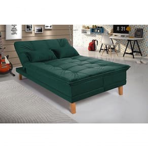 Sofá Cama Berlim 3 Lugares Império Reclinável Casal Pés Madeira Suede Verde 403