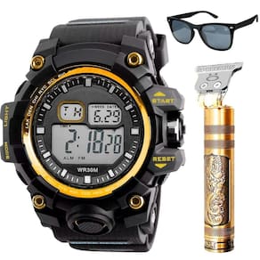 Relogio masculino digital + oculos sol dourado orizom esportivo casual robusto spaceman