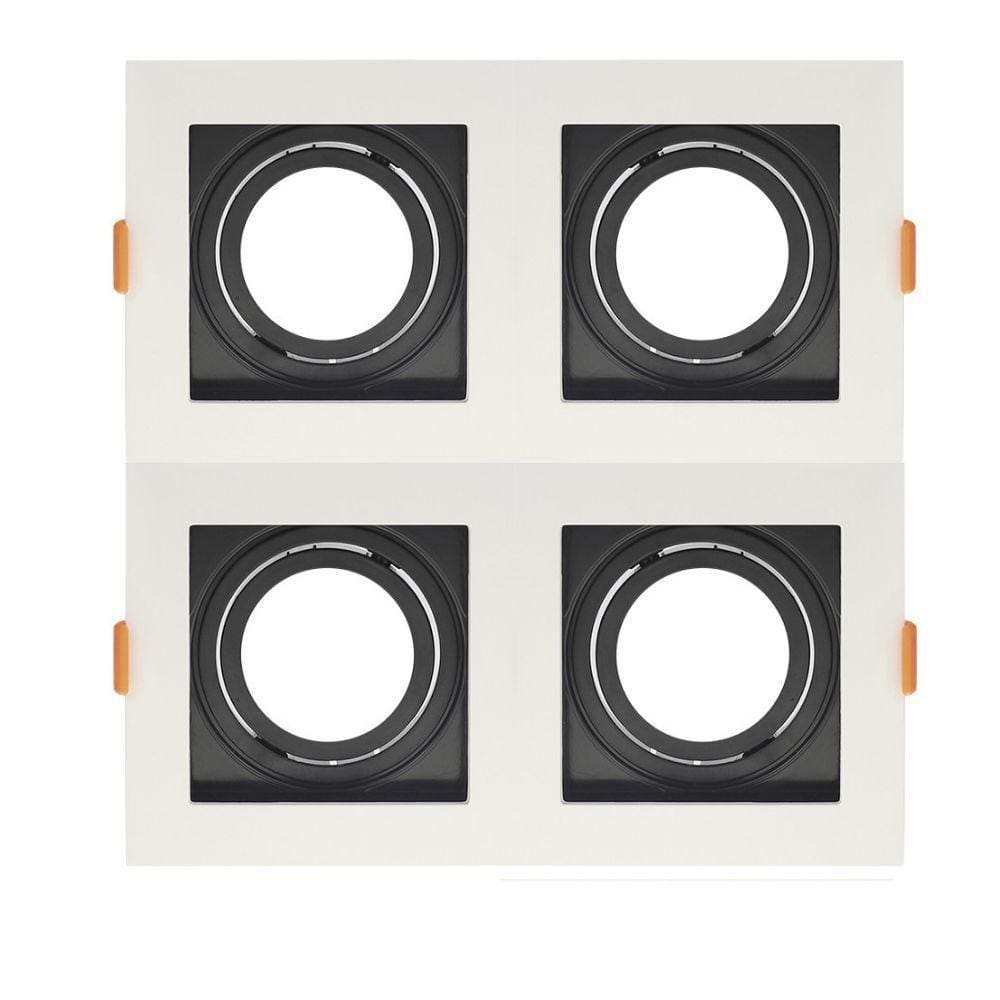 Spot De Embutir Quadrado Recuado Quadruplo Mr16 Direcionável Branco Com Preto