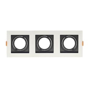 Spot De Embutir Quadrado Recuado Triplo Mr16 Direcionável Branco Com Preto