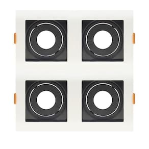 Spot De Embutir Quadrado Recuado Quadruplo Mr11 Direcionável Branco Com Preto