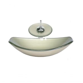 Cuba De Vidro Oval 46cm + Valvula + Torneira Cascata