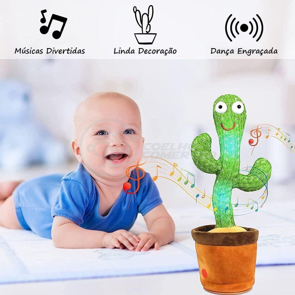 Brinquedo Cacto Dançante Pelúcia 120 Músicas Fala Repete Usb
