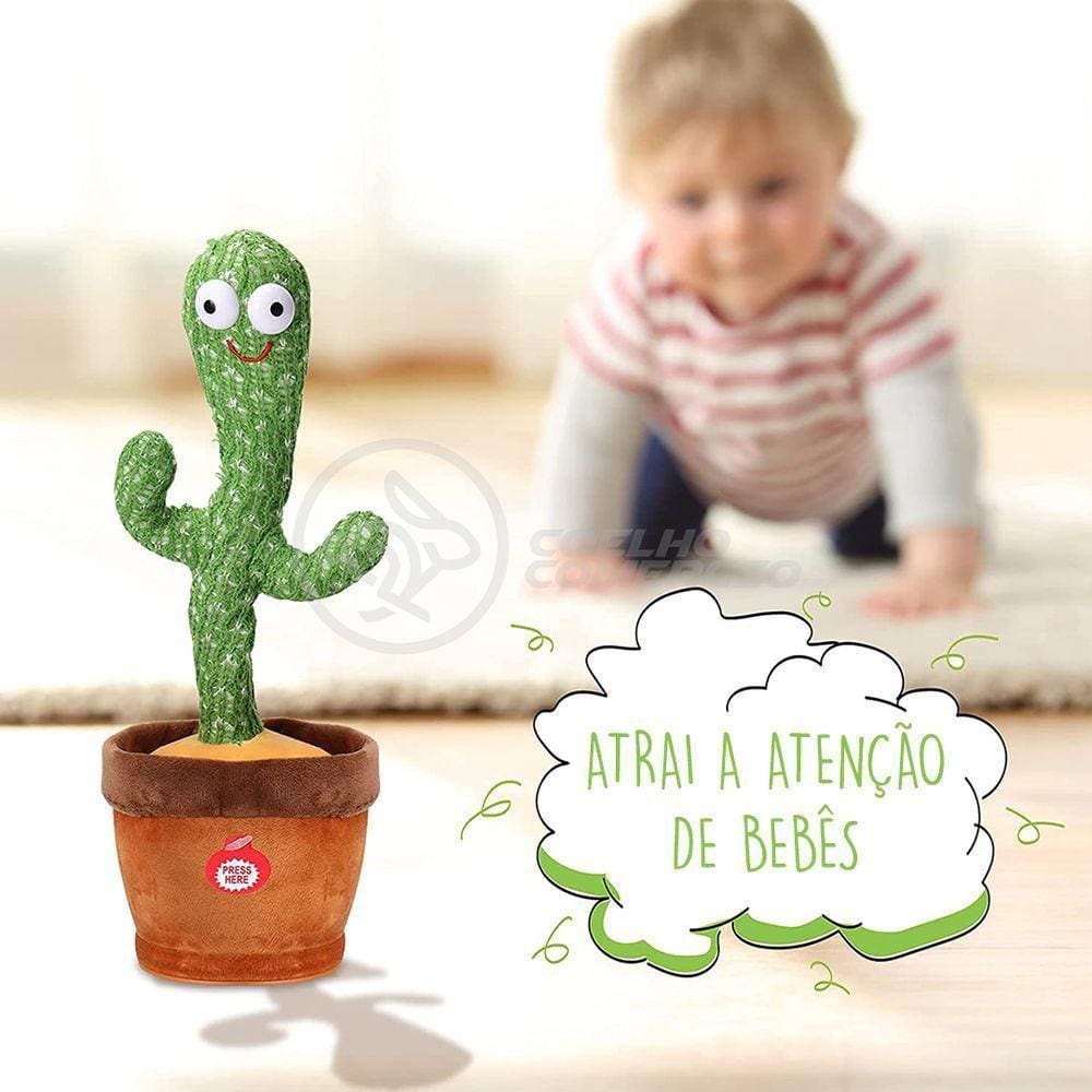 Brinquedo Cacto Dançante Pelúcia 120 Músicas Fala Repete Usb