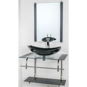 Gabinete De Vidro Inox 60cm Cuba Oval Preto