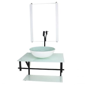 Gabinete De Vidro Para Banheiro 60cm Cuba Com Torneira Preta