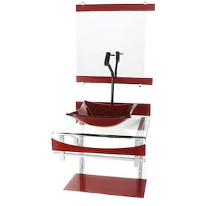Gabinete Duplo Inox Cuba Quadrada Vermelho C/Torneira Preta