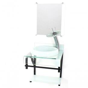 Gabinete De Vidro 40cm Curvado Duplo Cuba Chapéu Branco