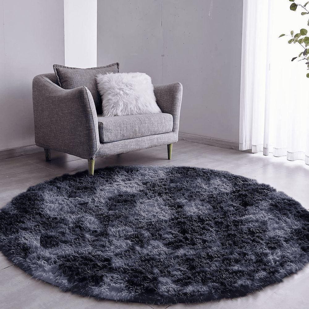 Tapete Sala Felpudo Peludo Redondo 140 Cm Cor:mesclado Preto
